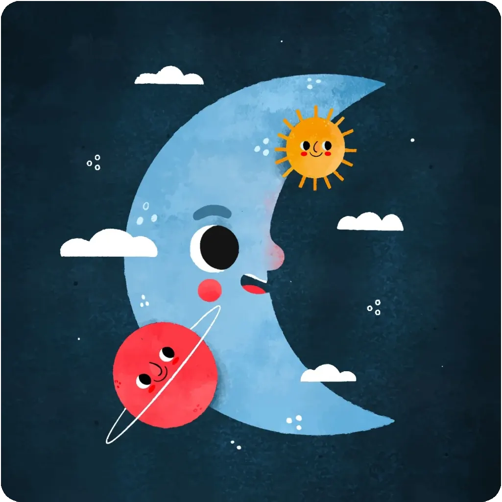 Ejemplo de mural infantil: luna y planetas