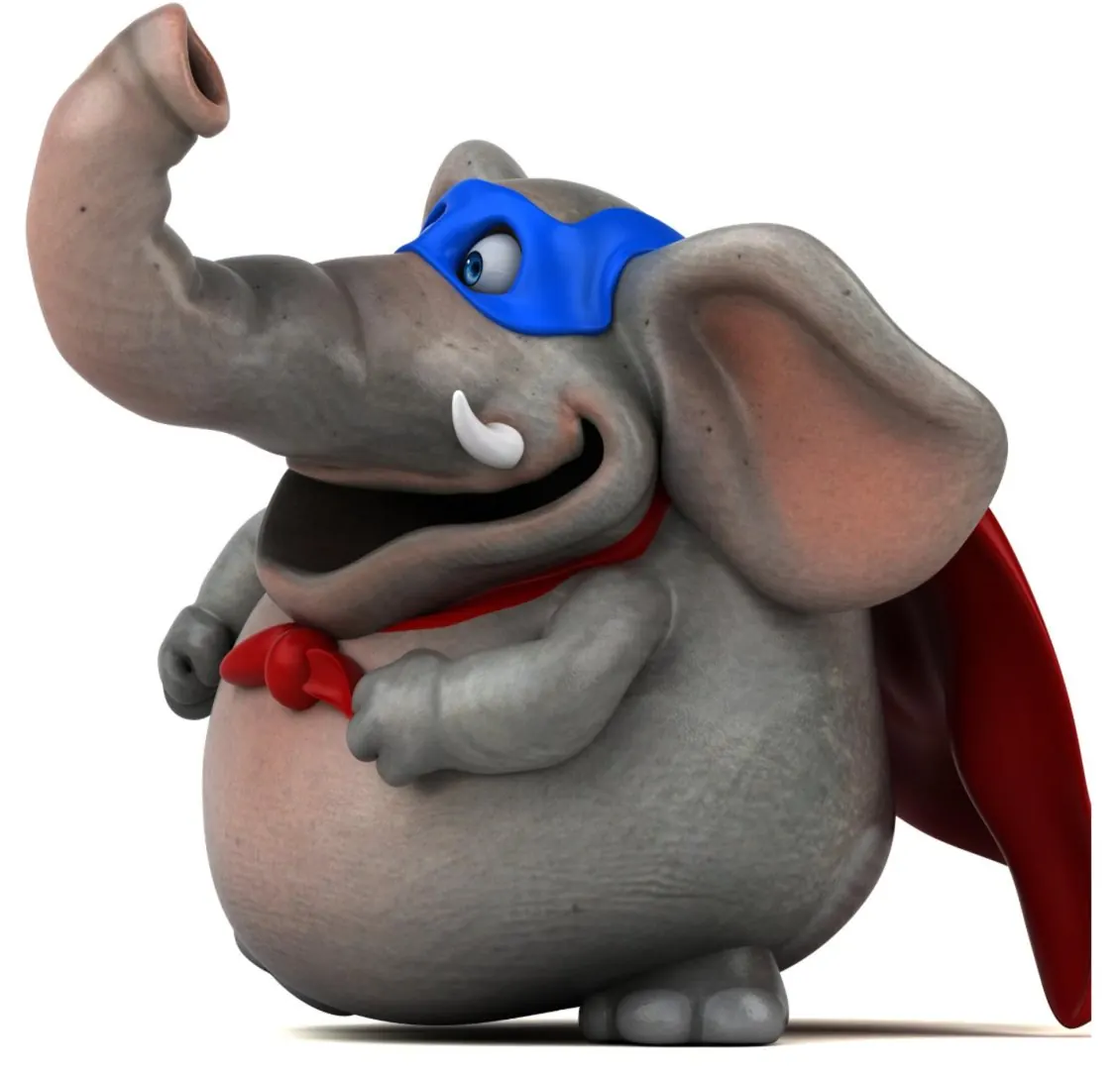 Ejemplo de mural infantil: elefante superhéroe